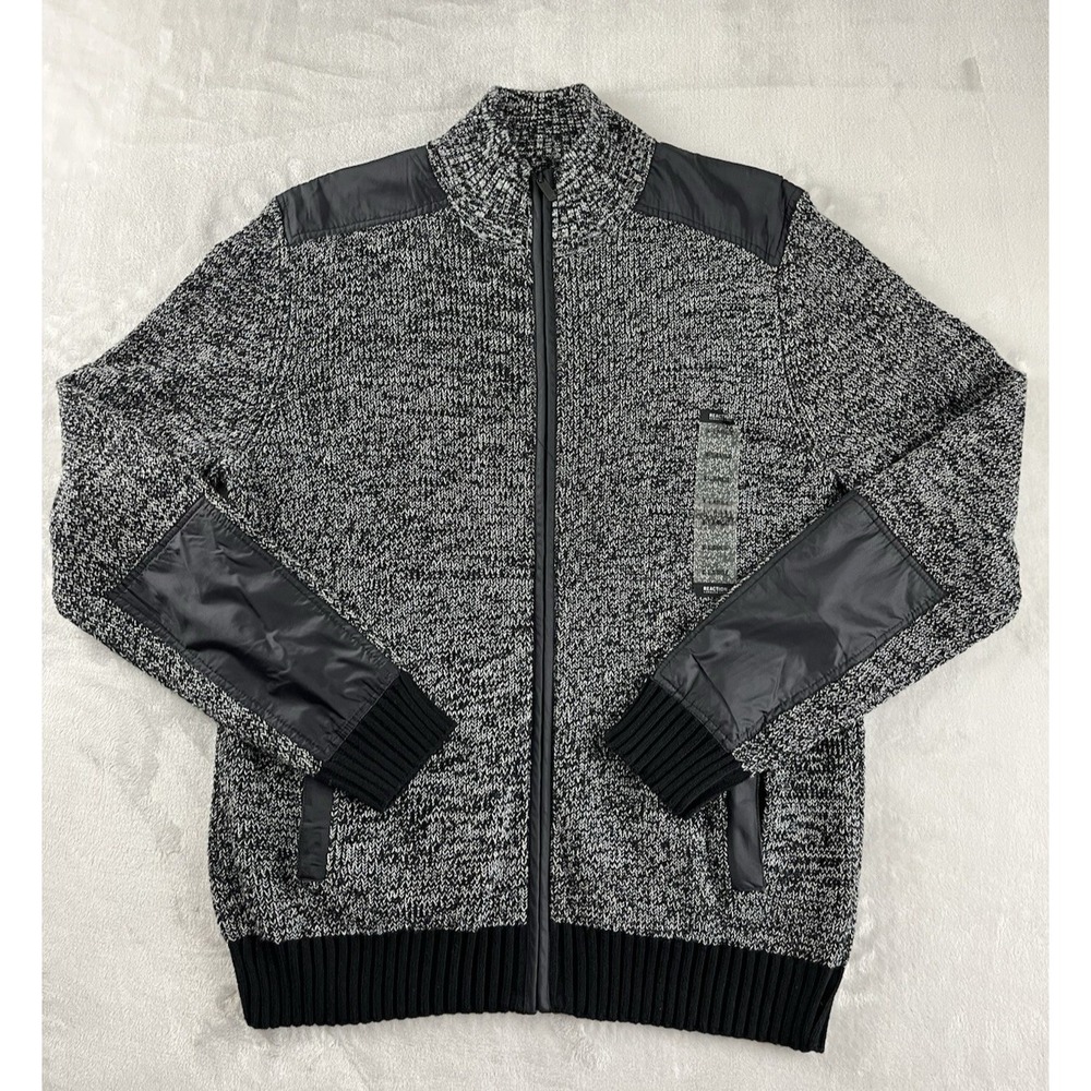 Kenneth Cole Reaction Cardigan Sweater Men XL Charcoal Heather Mock Neck Preppy
